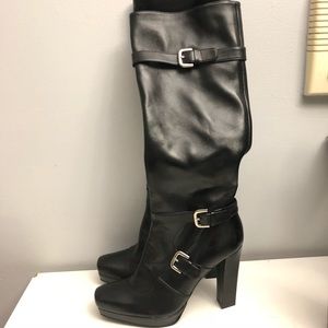 Stuart Weitzman Leather Knee Length Buckle Boots